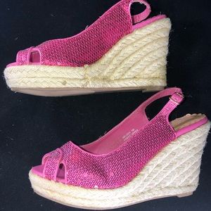 💕Sexy Pink Sequin Platform Sandal Shoe Sz 7